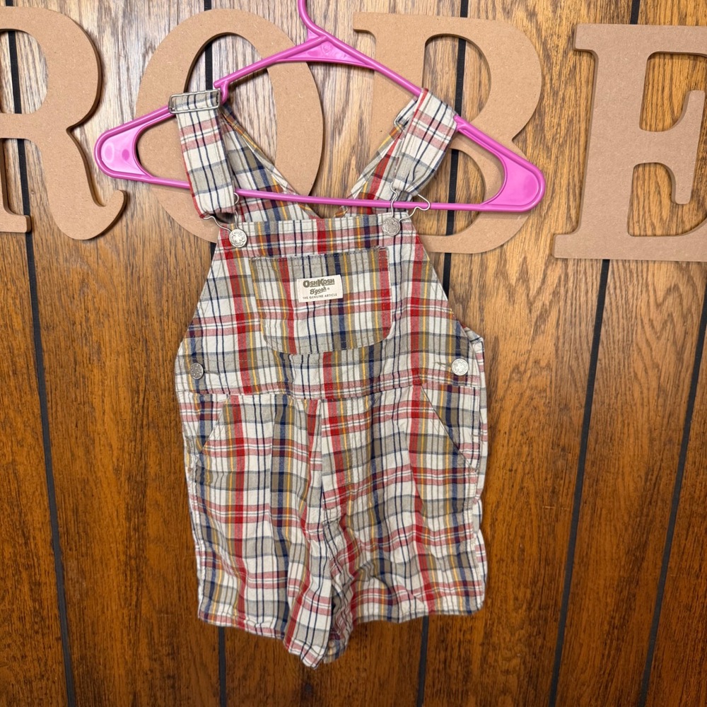 Multicolor Plaid OshKosh B'gosh Shortalls Kids 2T Vintage Vestbak Cottagecore
